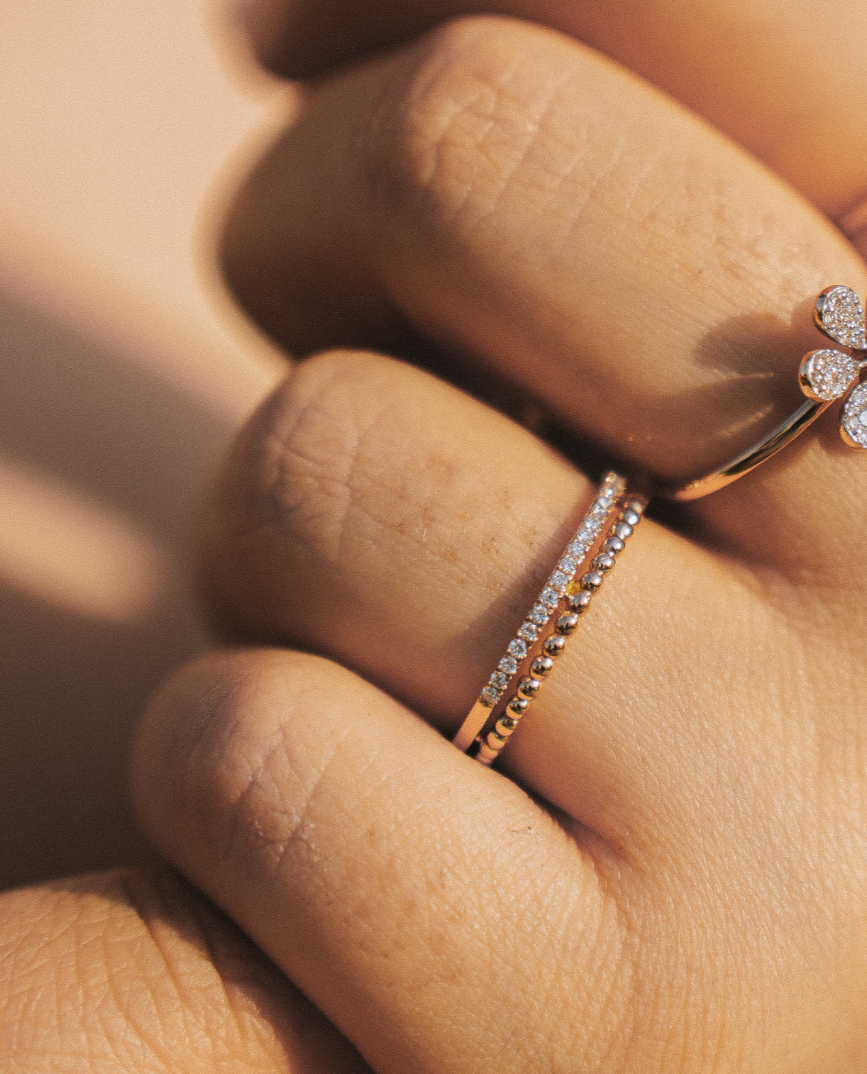 BEAD + DIAMOND STACK RING