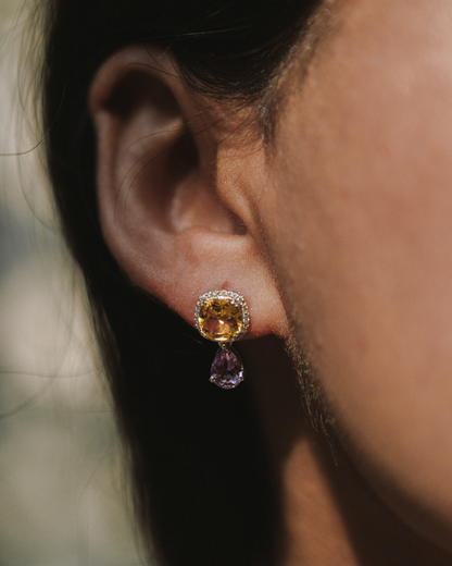 TOPAZ + AMETHYST DI-TONE EARRINGS