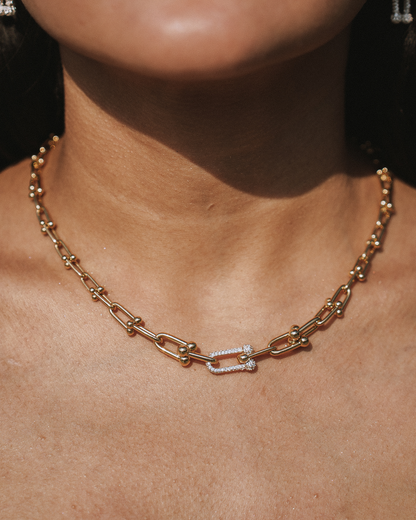 CHUNKY CHAIN-LINK WITH GOLD + STONE LINK NECKLACE