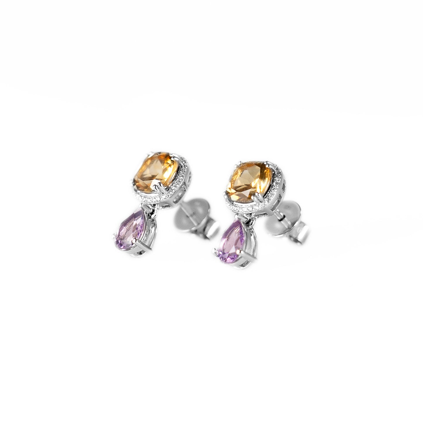 TOPAZ + AMETHYST DI-TONE EARRINGS