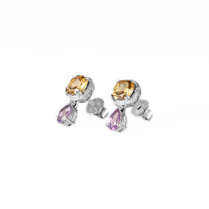 TOPAZ + AMETHYST DI-TONE EARRINGS