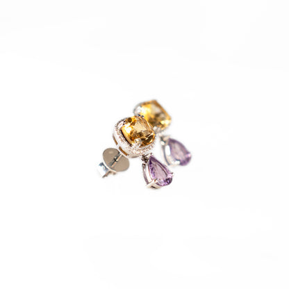 TOPAZ + AMETHYST DI-TONE EARRINGS